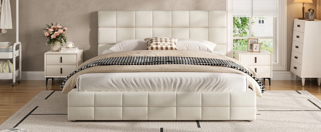 Letto piattaforma imbottito 180x200 cm beige con testiera