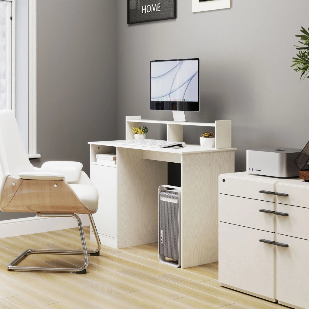 Scrivania Moderna con Scaffale e Ripiani ¨C zephmum ¨C Crema 108x50x94 cm