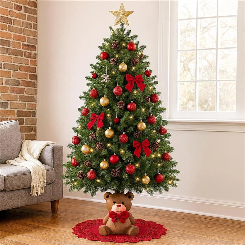 MAURY'S BASE SUPPORTO ALBERO DI NATALE A ORSETTO CON FIOCCO ROSSO IN MAGNESIA DIMENSIONI 32.5X37H CM
