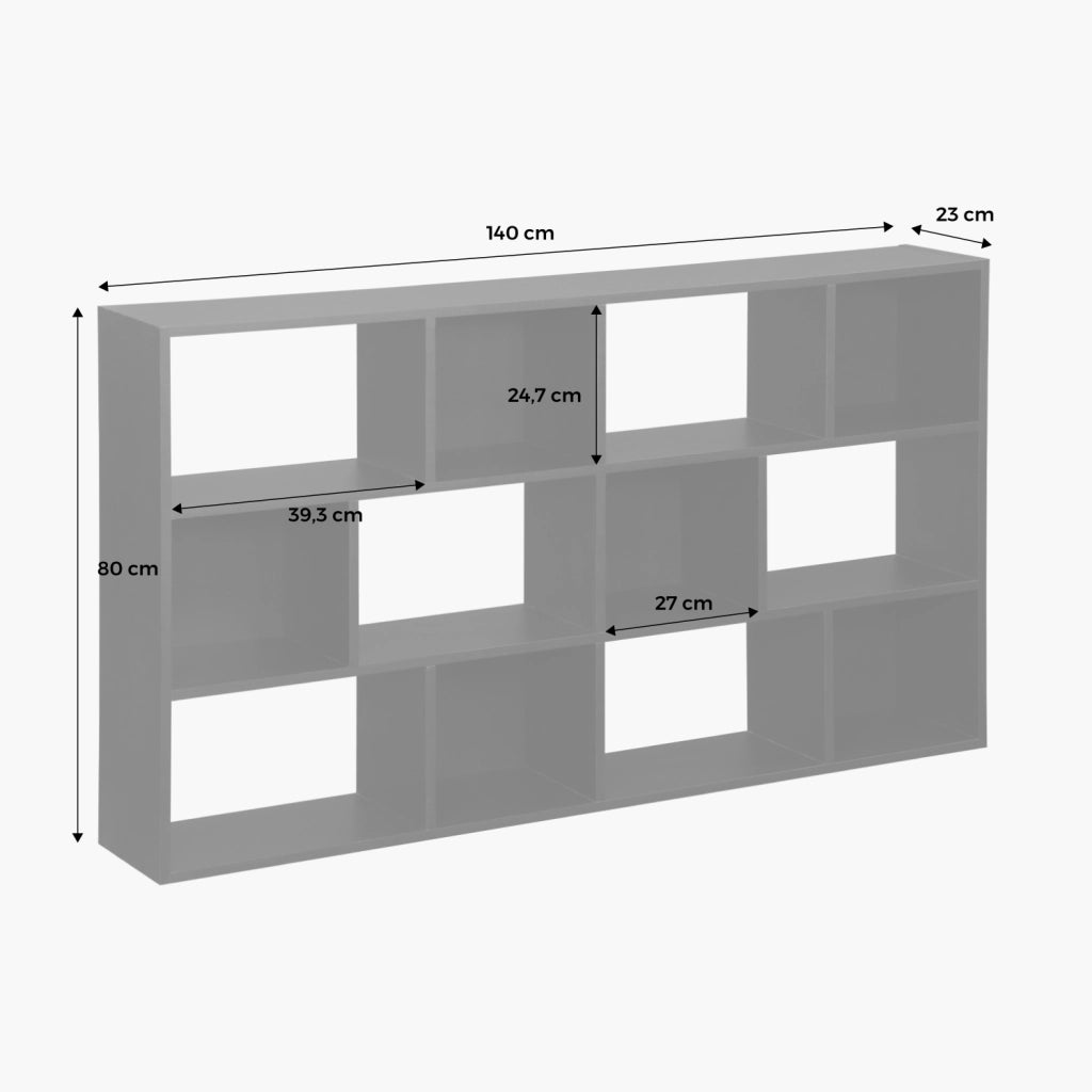 Libreria a 3 livelli con 12 scomparti, marrone naturale