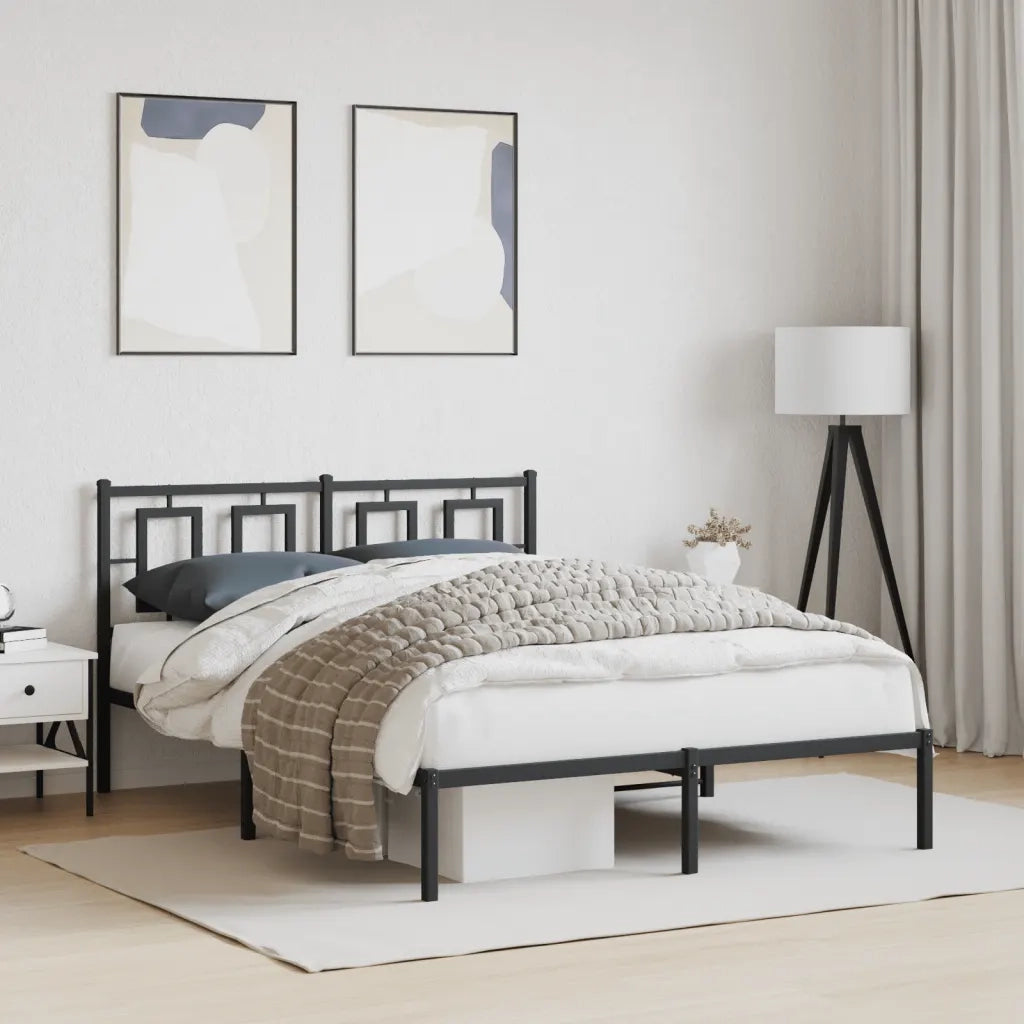 Letto matrimoniale | Letto per adulti | Giroletto con Testiera in Metallo Nero 140x190 cm