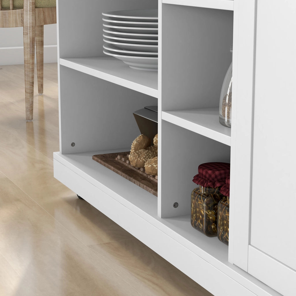 Carrello da cucina con ruote ¨C Xylo ¨C 7 scomparti 1 anta legno bianco 129x51x93 cm