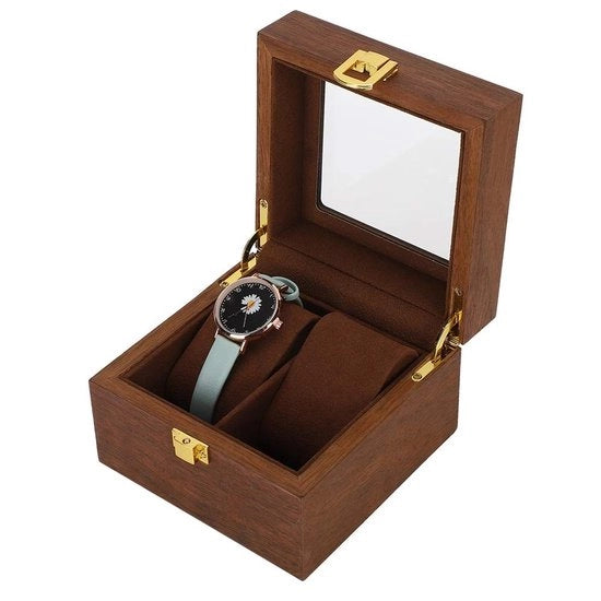 Cassa per orologio in legno - Contenitore orologio - Superficie antiscivolo - Scatola quadrata - Con chiusura - Dimensioni 12 x 12 x 8 cm - Contenitore orologio con chiusura