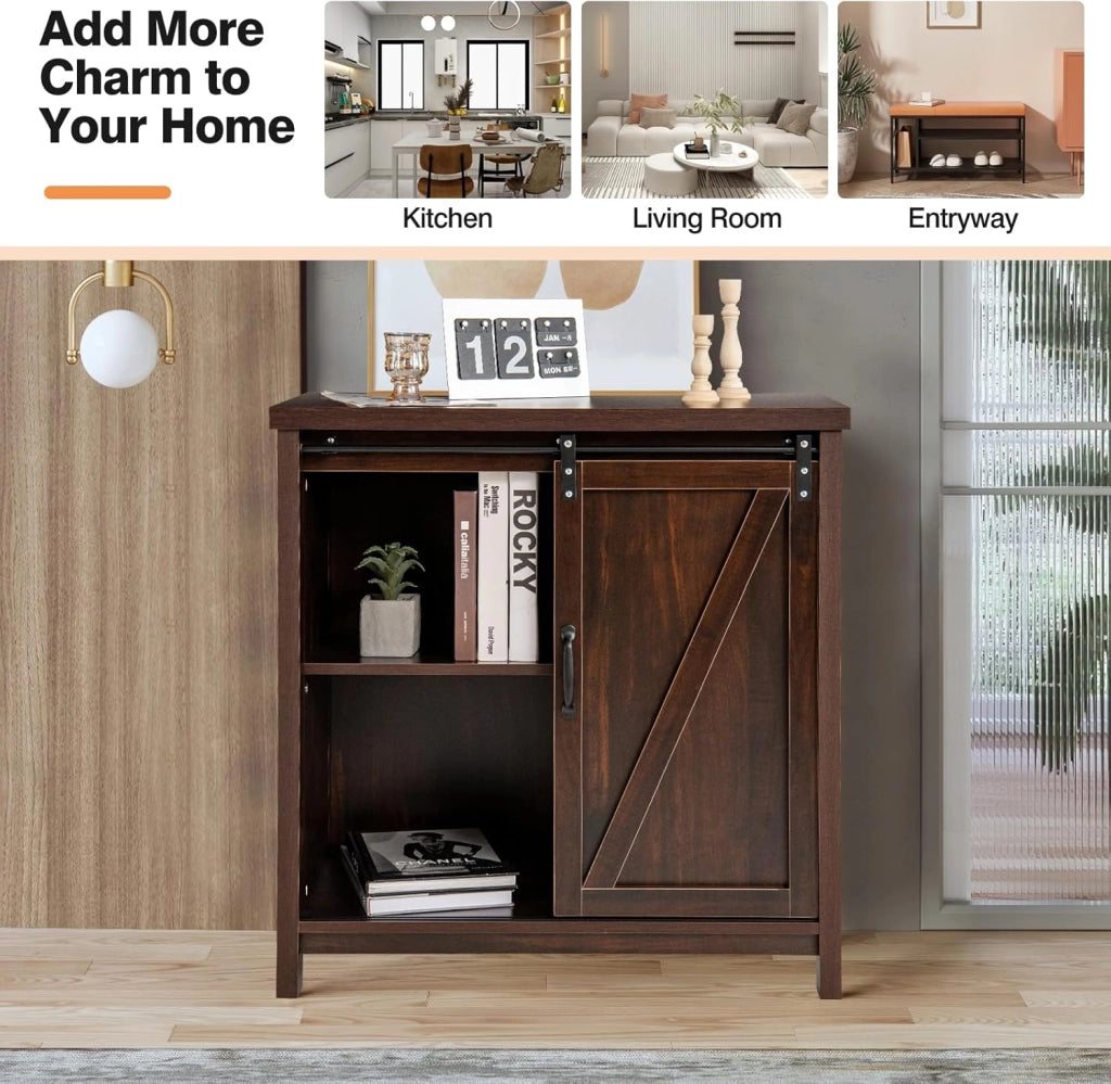 Armadio a buffet con 4 scomparti, moderno armadio da cucina con ante scorrevoli, cassettiera da cucina industriale, credenza per soggiorno e corridoio, 80 x 40 x 82 cm, marrone