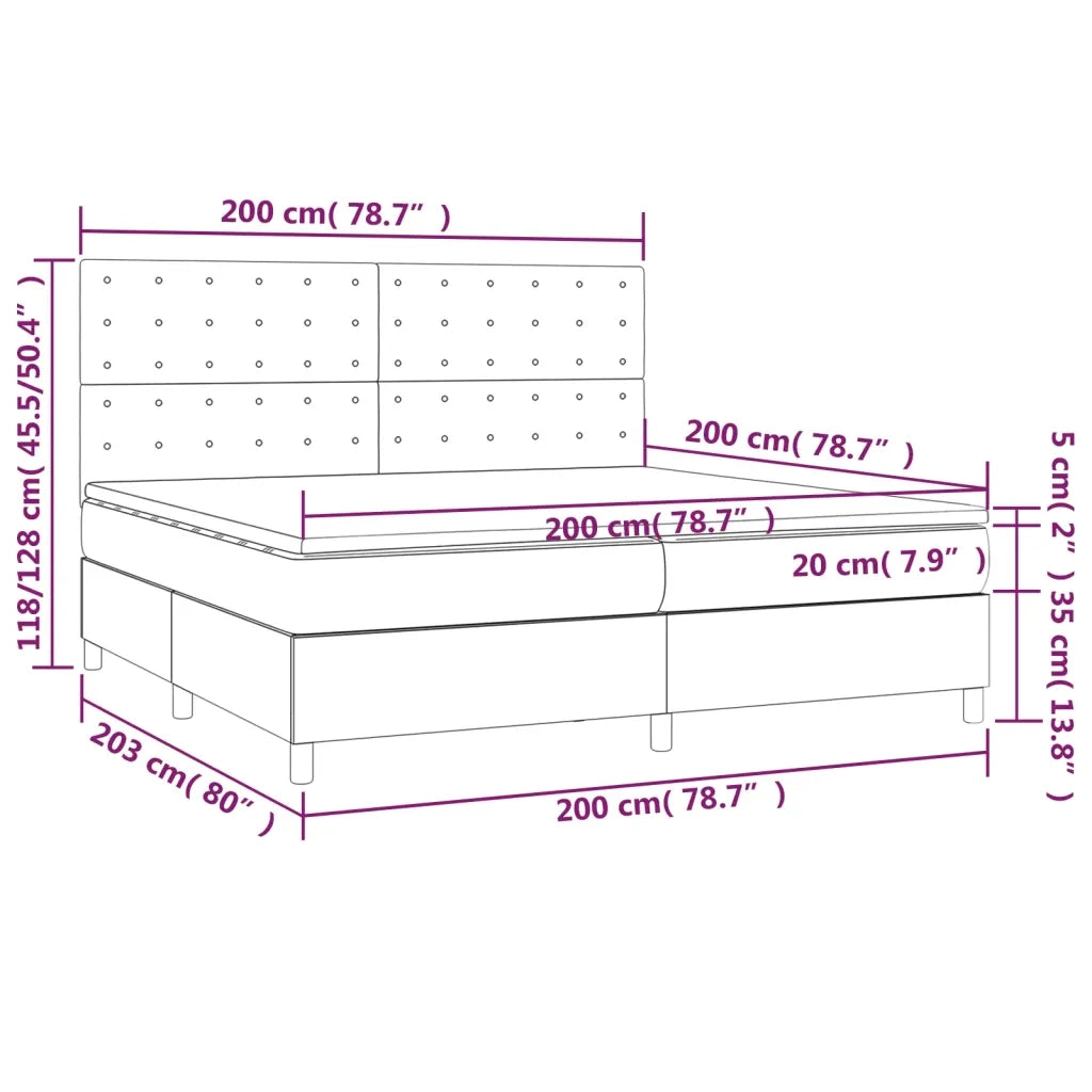 Giroletto a Molle con Materasso e LED Nero 200x200cm Similpelle cod mxl 61132