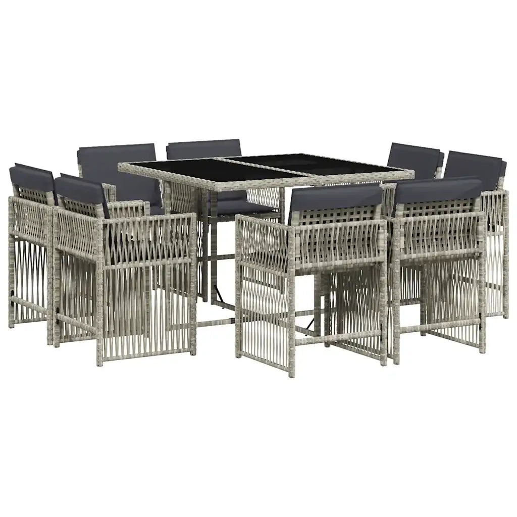 Set Pranzo da Giardino 9pz con Cuscini Grigio Chiaro Polyrattan 3211739