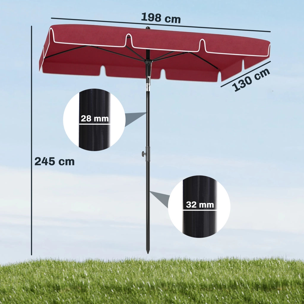 Ombrellone da Giardino Rettangolare ¨C zephmum ¨C 2x2.4 m Rosso e Nero