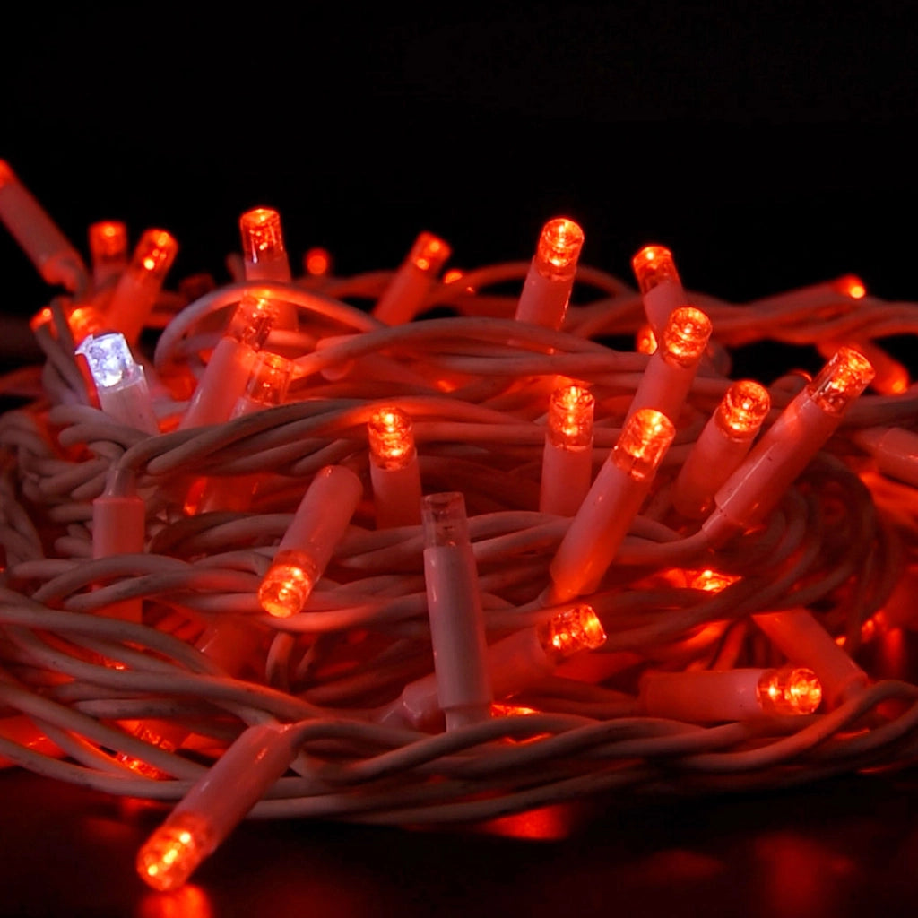 CATENA LUMINOSA CON 100 MAXI LED REFLEX 8MM CAVO BIANCO DA 10 METRI LUCE ROSSA E BIANCA - PERFETTA PER ESTERNI PROLUNGABILE FINO A 20 PEZZI
