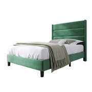 Letto Singolo 90 x 200 cm; 1 Posto con Testiera Imbottita; senza Materasso; in Velluto; Verde Scuro