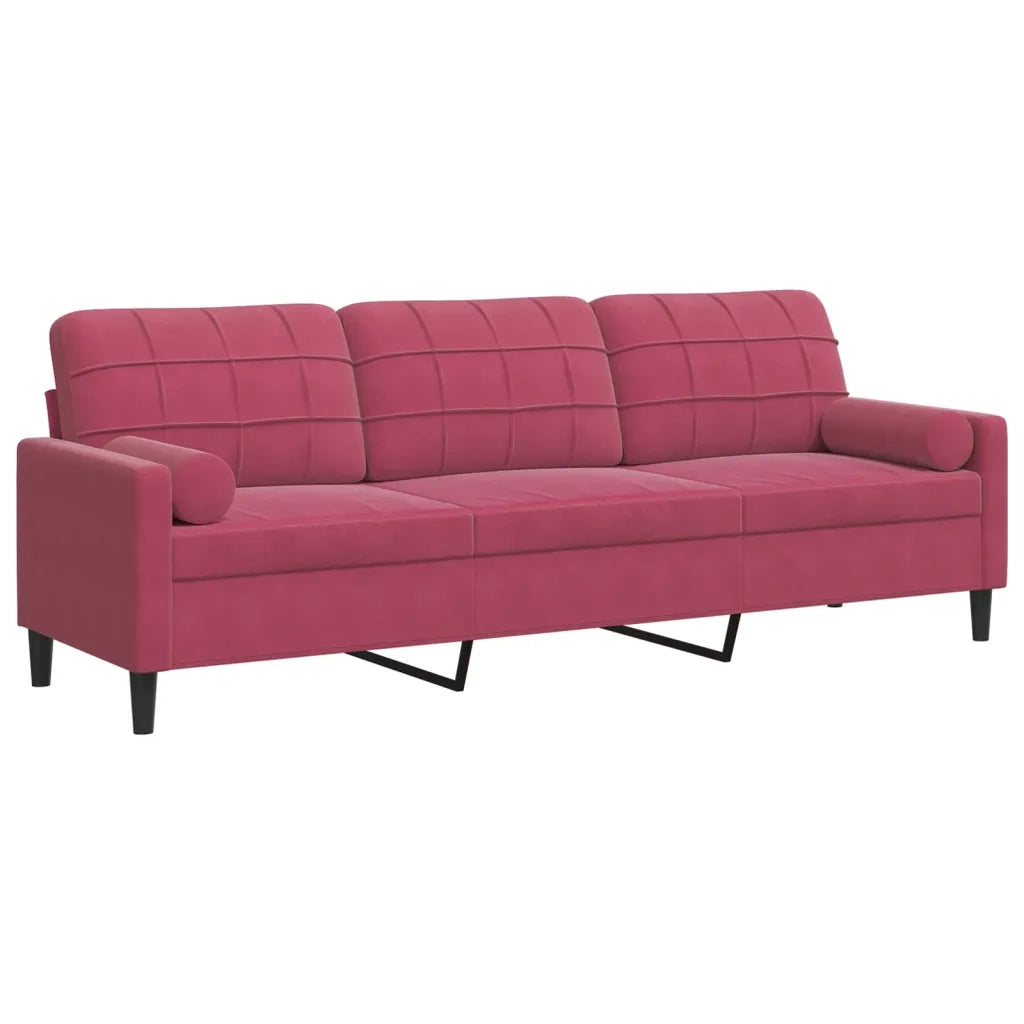 Divano a 3 Posti con Cuscini Rosso Vino 210 cm in Velluto 3278243