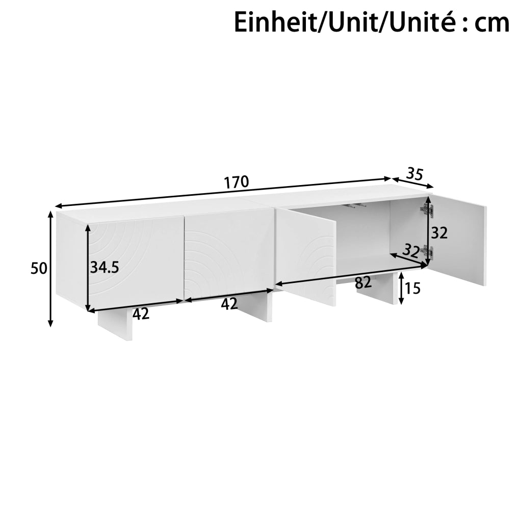 Mobile porta TV con 4 ante e motivi ad arco, vani contenitore, in MDF e truciolare, bianco, 170 × 35 × 50 cm