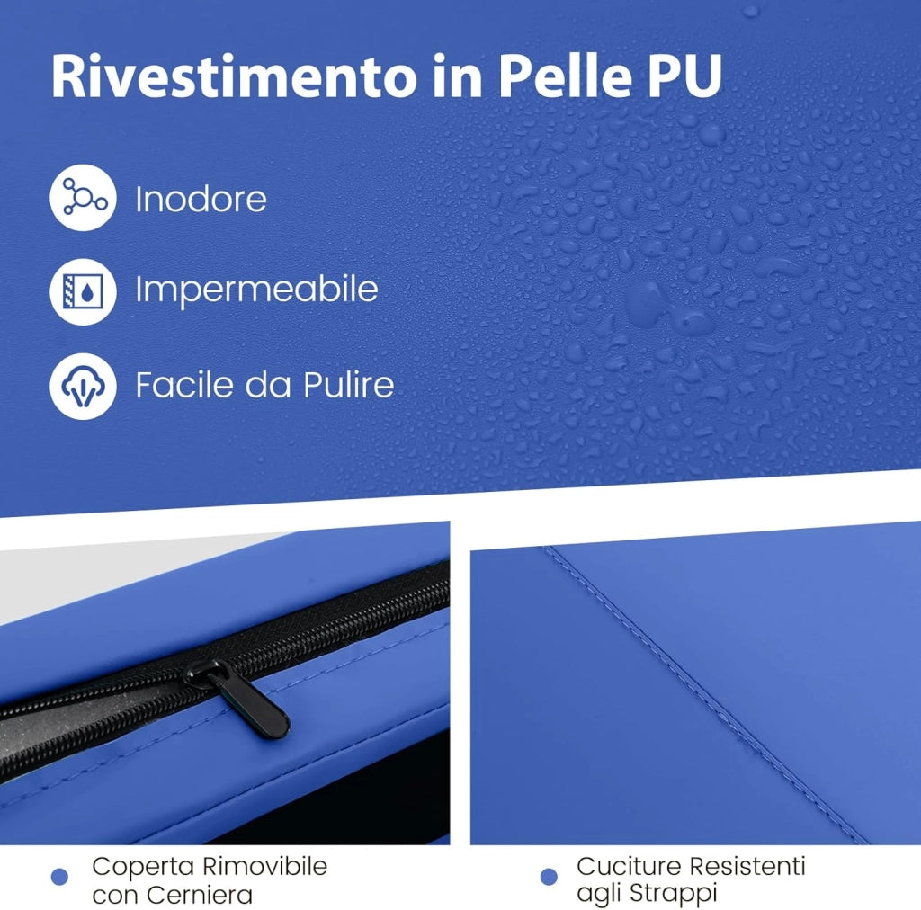 Tappetino per Ginnastica Pieghevole a 4 Pannelli con Maniglie, 300 x 117 x 5 CM, Tappetino in Ecopelle con Chiusure a Strappo per Ginnastica, Yoga, Stretching & Capriole