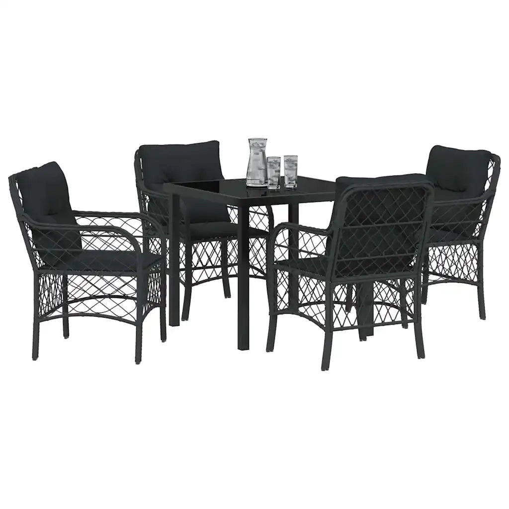 Set da Pranzo per Giardino con cuscino 5 pcs Nero polyrattan 3380205