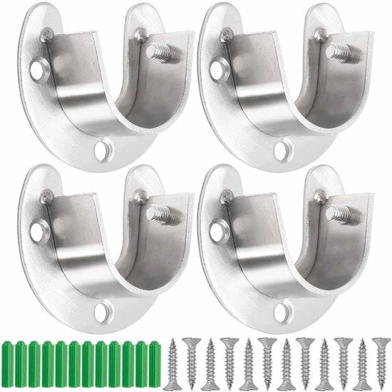 Set di 4 sostegni per tenda a forma di U in acciaio inossidabile - Duratura e resistenza allo shock - Per tende e rail - Flangia - Sostegni per tenda in acciaio inossidabile