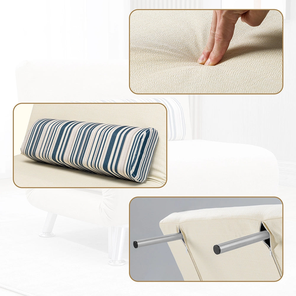 Poltrona Letto 1 Posto Schienale Reclinabile in Metallo e Tessuto 75x73x73 Salvaspazio Crema