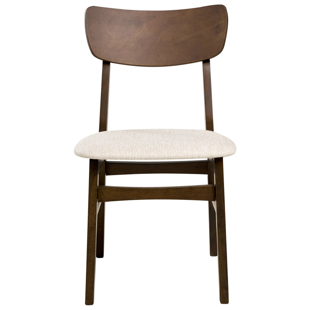 Set di 2 sedie da pranzo Struttura in legno di gomma scuro Seduta in tessuto poliestere beige chiaro Design retrò senza braccioli