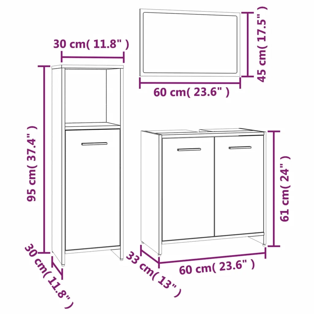 Set Mobili da Bagno 3 pz Rovere Fumo in Legno Multistrato 3154406