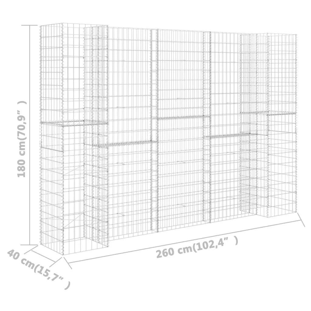Gabbione Fioriera ad "H" in Filo di Acciaio 260x40x180 cm 145664