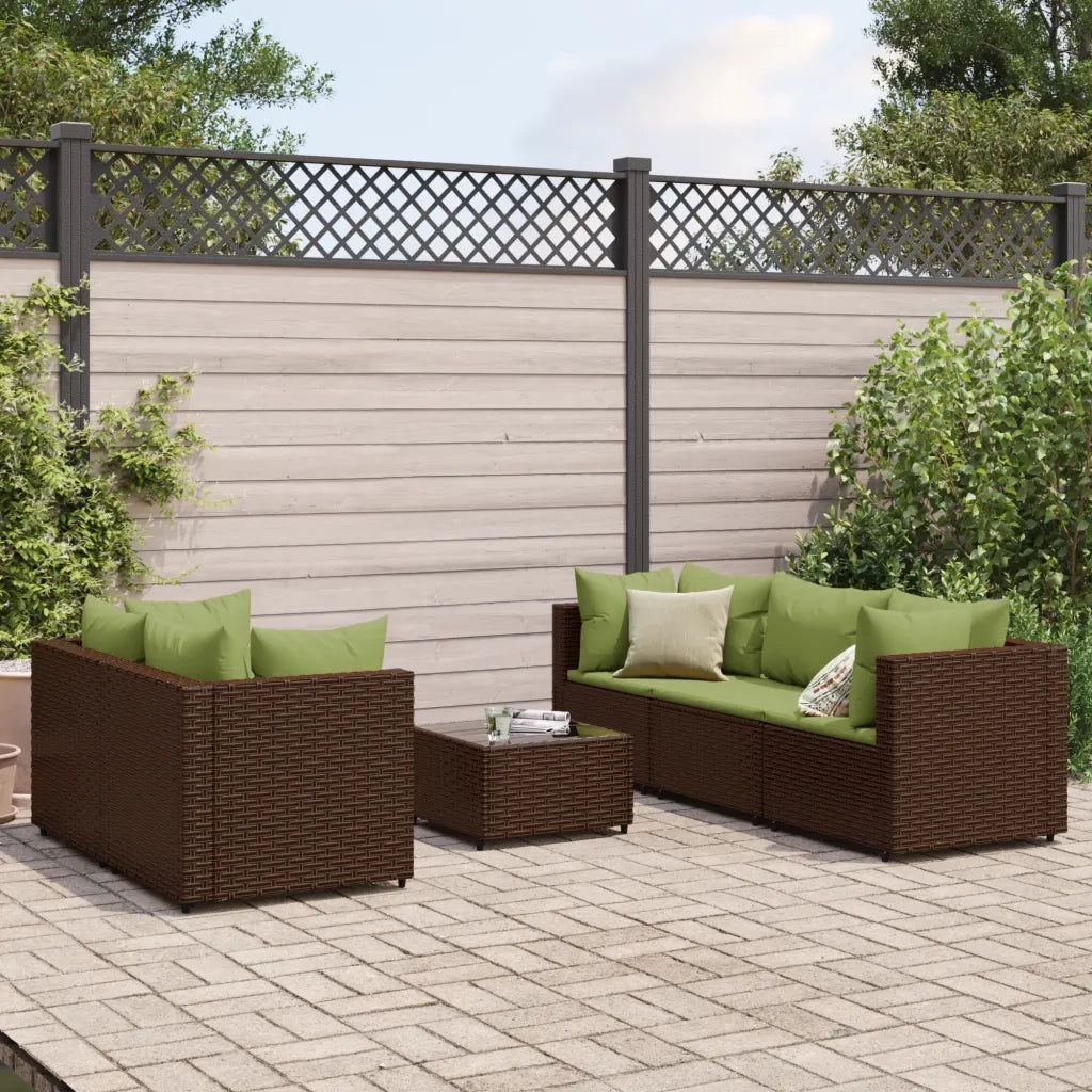 Set Mobili da Giardino 6pz con Cuscini in Polyrattan Marrone
