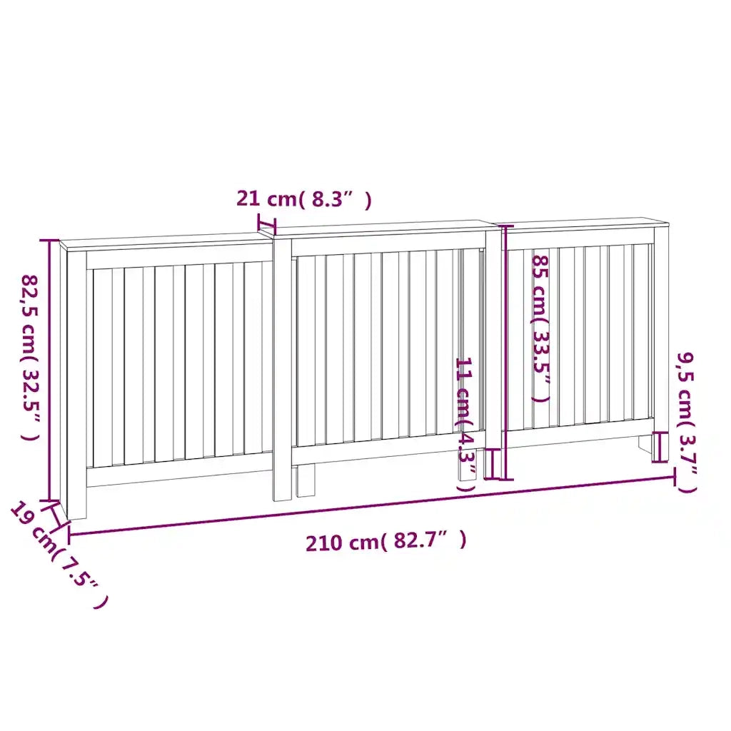 Copertura Termosifone Bianca 210x21x85 cm Legno Massello Pino 822587