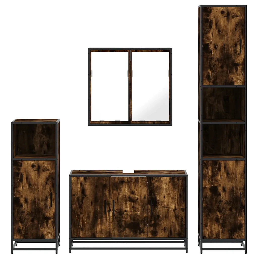 Set Mobili da Bagno 4 pz Rovere Fumo in Legno Multistrato