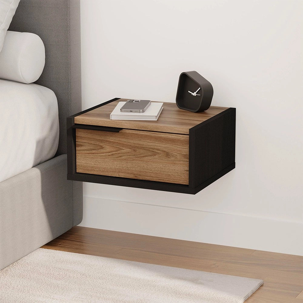 Comodino sospeso Eco in colore nero e rovere oud