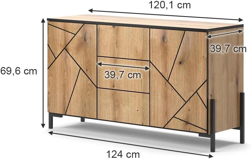 Cassettiera per camera da letto Hatto, Rovere, 124 x 69.6 cm, adatto per riporre e conservare in camera da letto