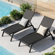 Set di 2 lettini da giardino con ruote, resistenti alle intemperie, schienale regolabile in 5 posizioni, per esterni, portata fino a 120 kg, per giardino, piscina, balcone, colore nero