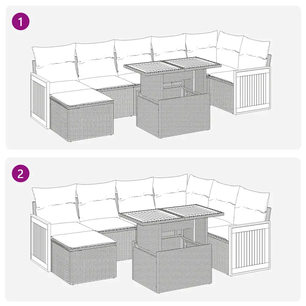 Set Divano da Giardino 8pz con Cuscini Grigio Polyrattan Acacia