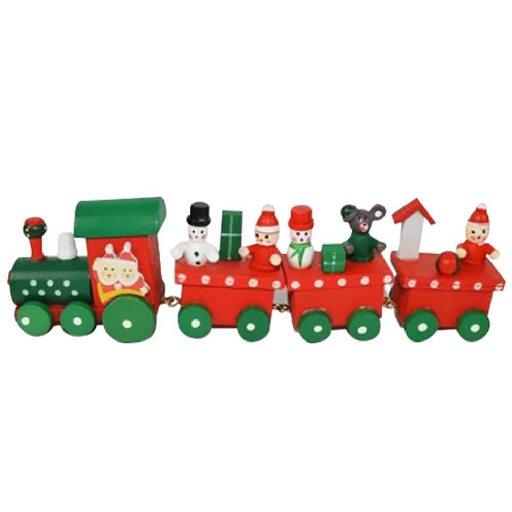 Trade Shop - Trenino Natalizio In Legno Con 4 Vagoni 20cm Rosso E Bianco Decorazioni Natale -