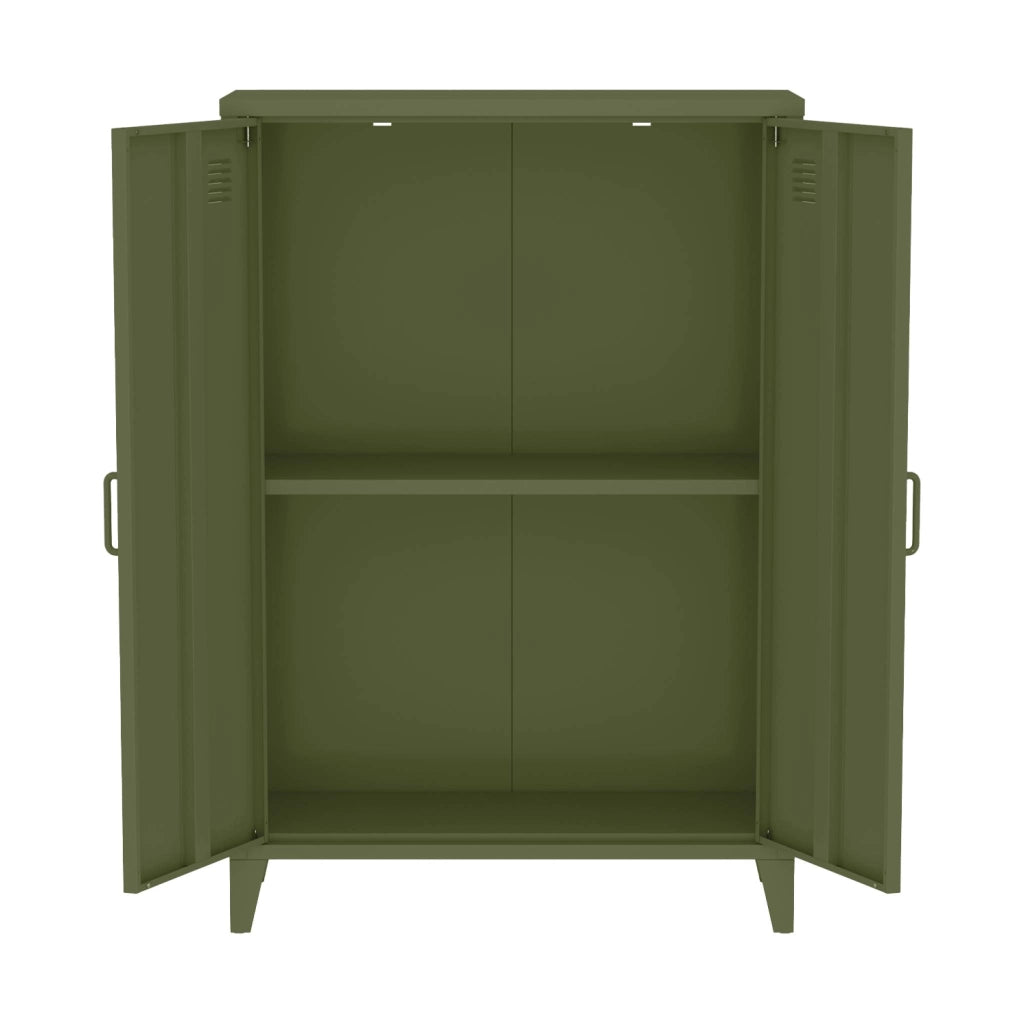 Set di 2 armadietti in metallo, 2 ante, verde kaki
