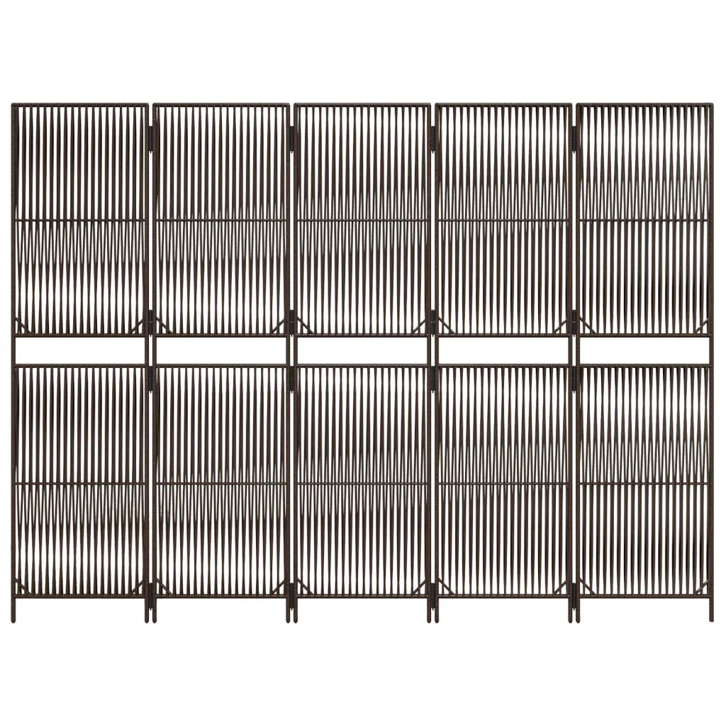 Divisorio per Ambienti | Divider per stanze | Paravento a 5 Pannelli Marrone in Polyrattan