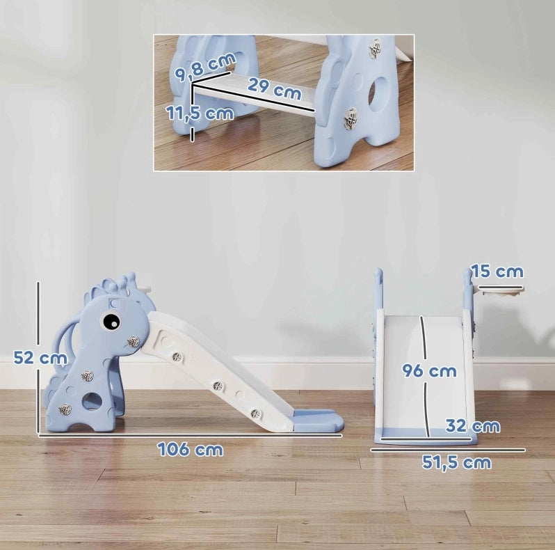 Scivolo per bambini a giraffa con canestro e palla blu