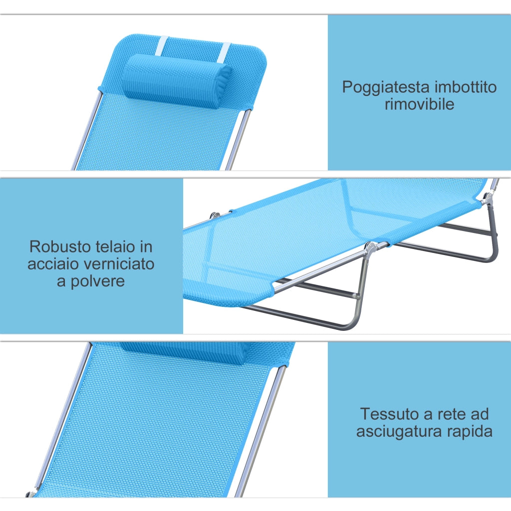 Easycomfort Lettino Prendisole Pieghevole con Schienale Reclinabile e Cuscino, 182x56x24.5cm