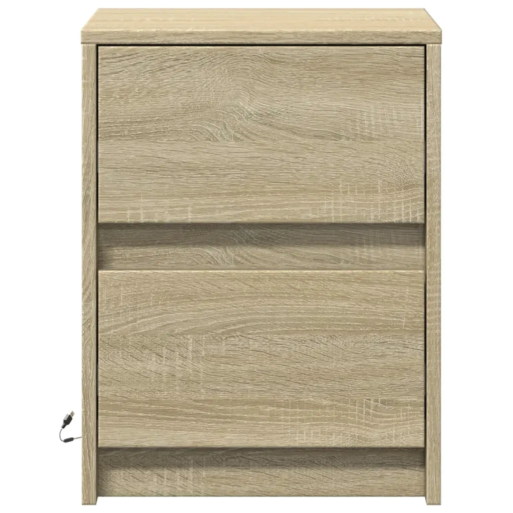 Set di 2 Comodini | Armadio da Notte | Mobiletto da notte con Luci LED Rovere Sonoma in Legno Multistrato