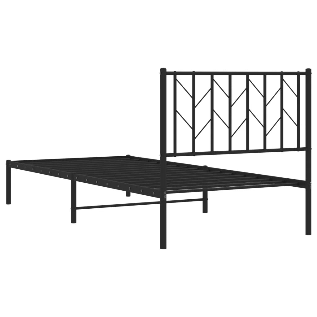 Letto singolo | Letto per adulti | Giroletto con Testiera in Metallo Nero 90x200 cm
