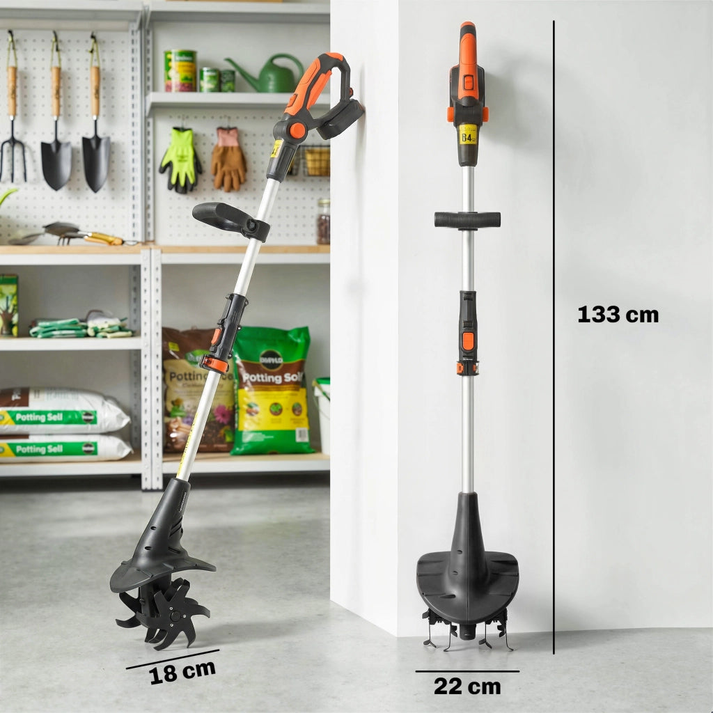 Motocoltivatore da Giardino 18V Larghezza 20 cm Profondità 18 cm Batteria e Caricabatterie Esclusi