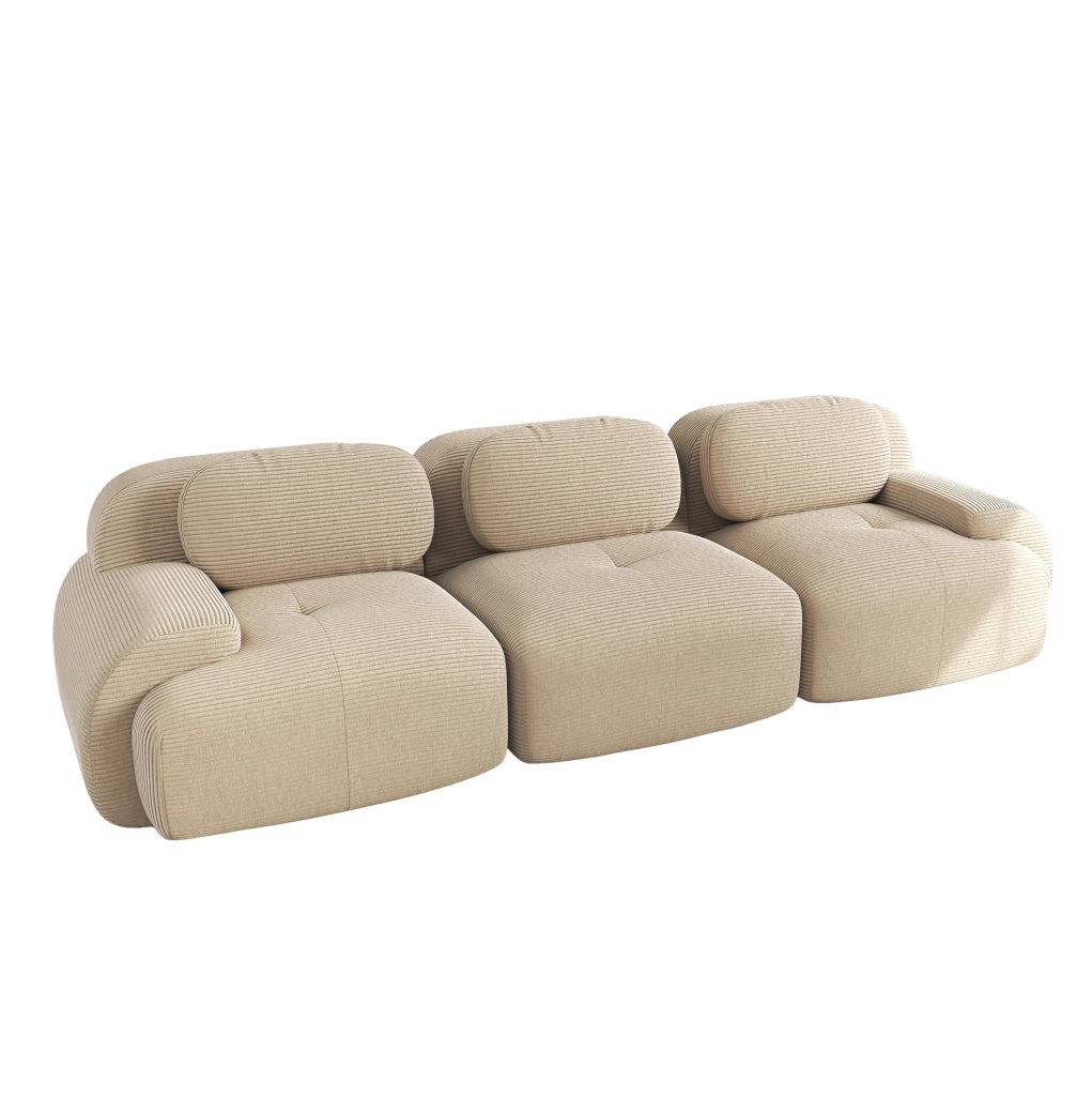 Divano angolare modulare 298x103x70 cm in tessuto a coste beige; senza montaggio