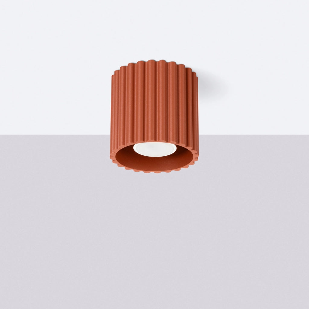 Spot soffitto VISTAO rigato tondo ocra rossa GU10 10cm