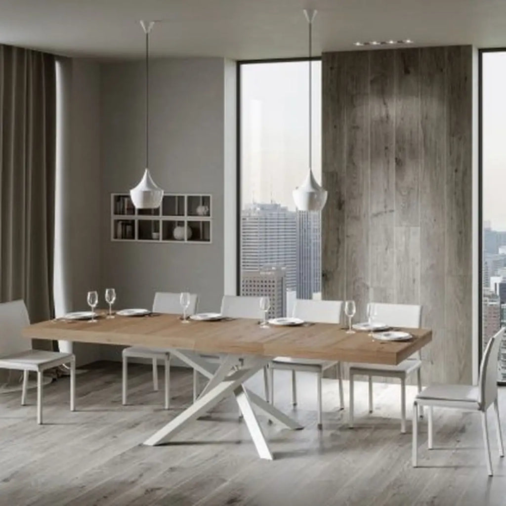 Tavolo allungabile 200/460x90 cm Volantis Premium colore quercia natura gambe bianche