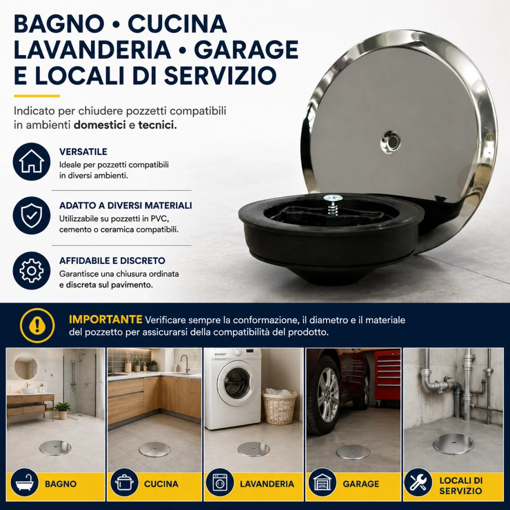 Tappo Pozzetto Espansione Ø100 mm Acciaio Inox Vite Centrale Scarico