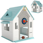 Casetta per Bambini 5 in 1 in PP Multicolore con Palla da Basket, Anelli e Freccette, 132x118x124 cm