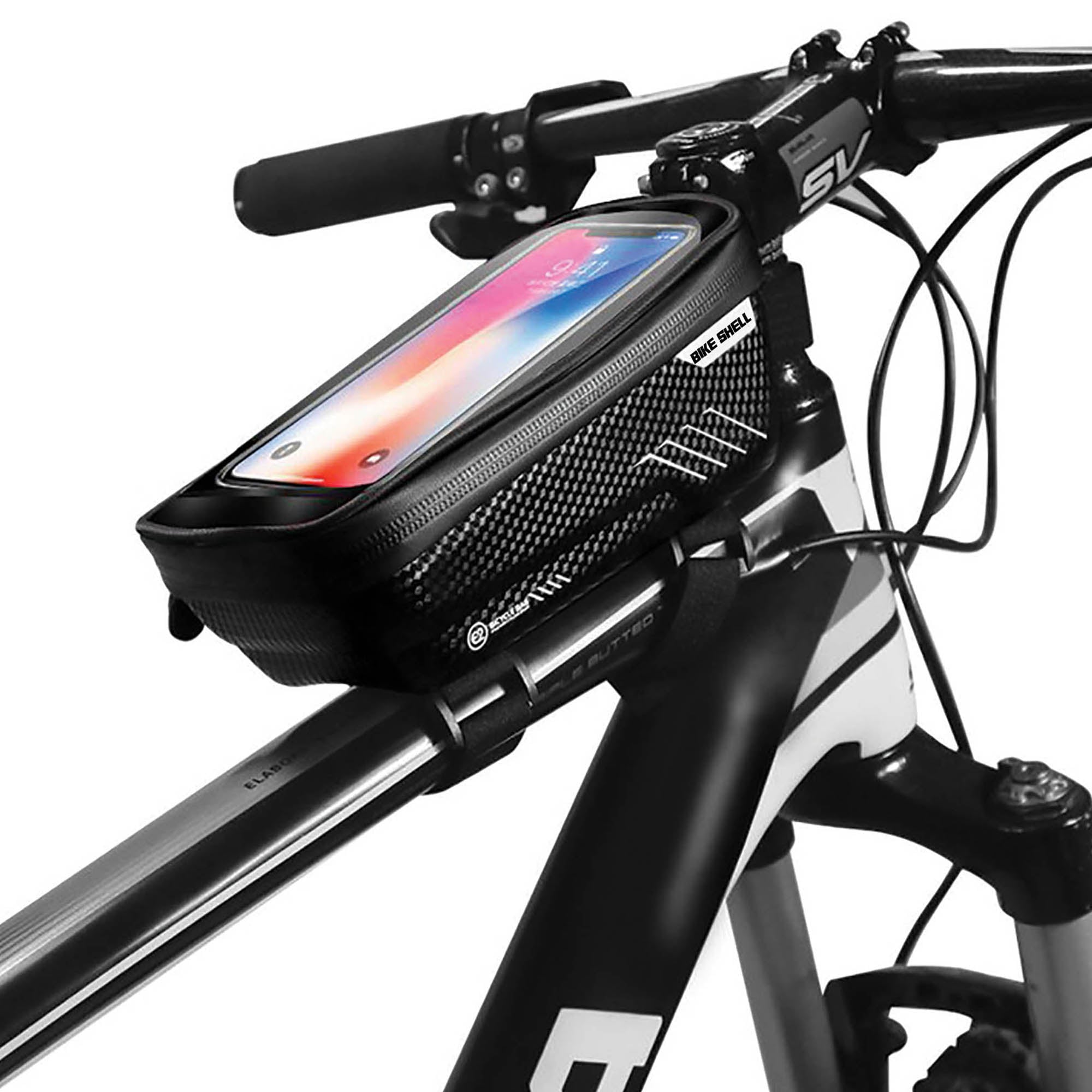 Borsa Portaoggetti da Telaio Bicicletta 18x10x6 cm con Tasca Touchscreen per Smartphone