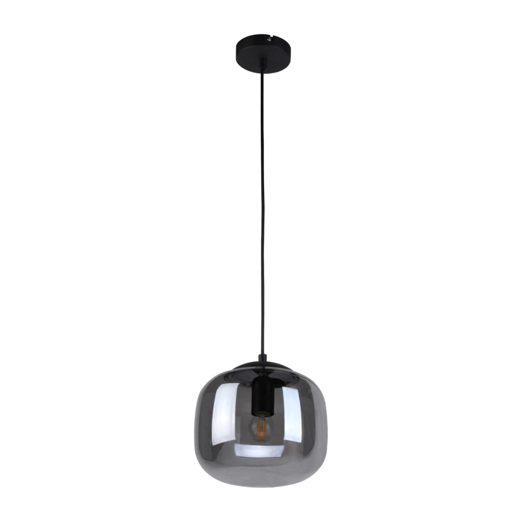 Lampada a sospensione minimal nera vetro fumé E27 Italux