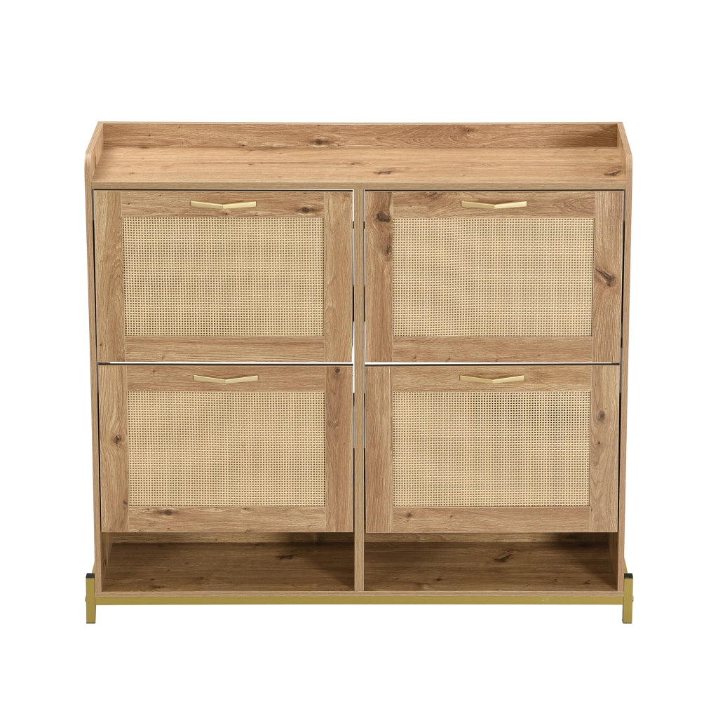 Scarpiera con 4 Ante e Ripiano Superiore; Struttura in Metallo; Stile Naturale; in MDF; Effetto Legno; 108;5×24×100 cm