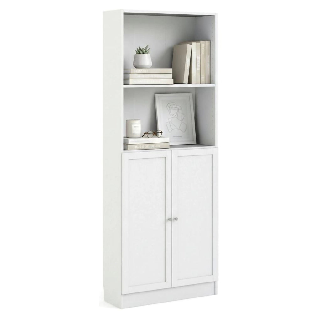 Libreria Michel, Scaffale da ufficio, Mobile portalibri, Biblioteca, 79x28 h203 cm, Bianco