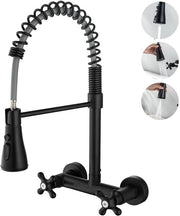 Cranio con Montaggio a Parete per la Cucina, Nero, 360° Rotativo, con 3 Getti, con Maniglia Curva per Parete Alta