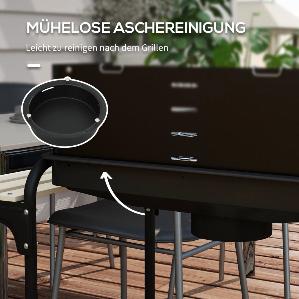 Barbecue Griglia Smoker in Metallo con Ruote e Griglia Regolabile ¨C zephmum ¨C Nero 103x47x95 cm