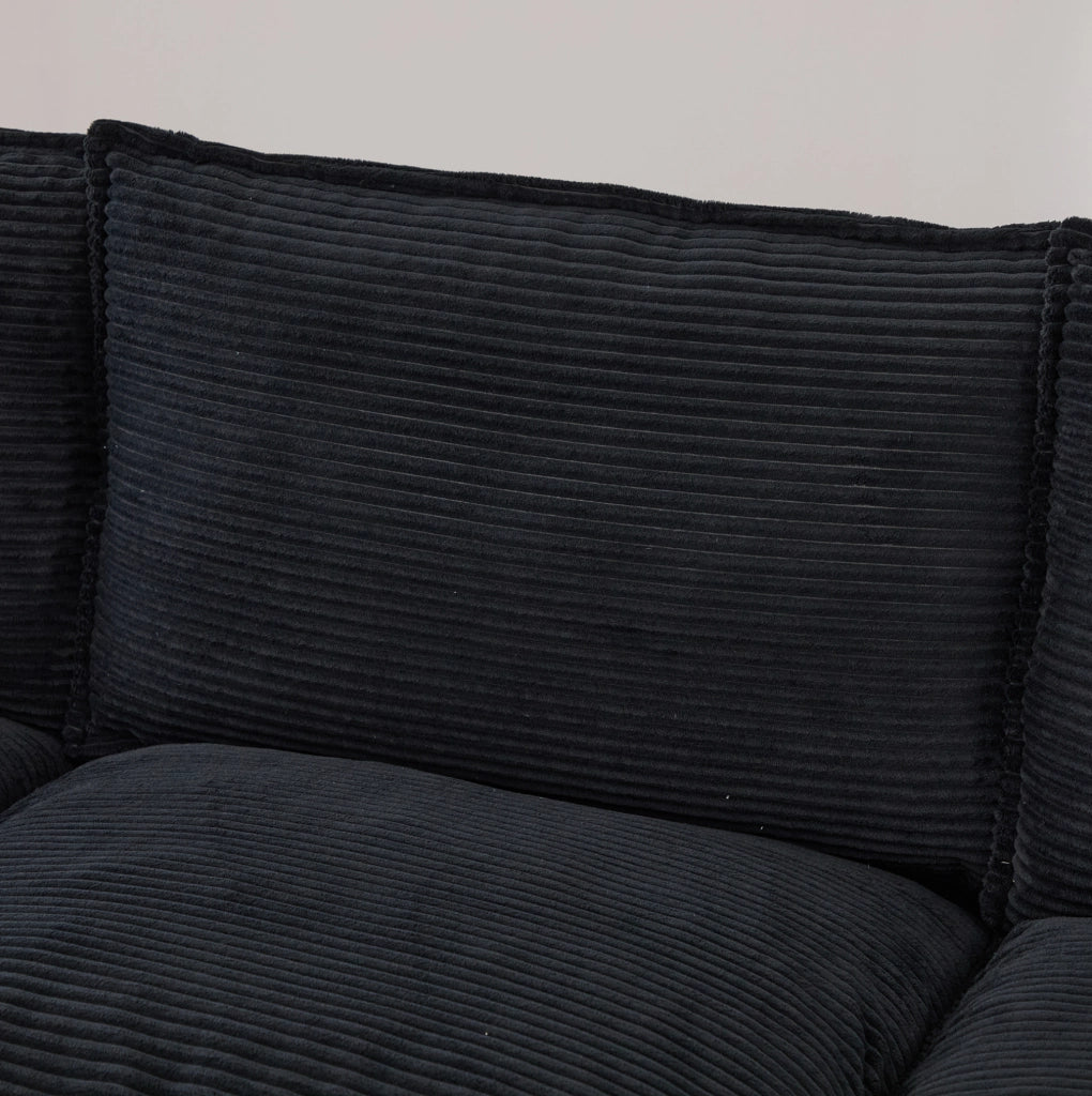 Divano 2 posti in velluto a coste con porta USB-C e tasche laterali; 190x73x84 cm; nero