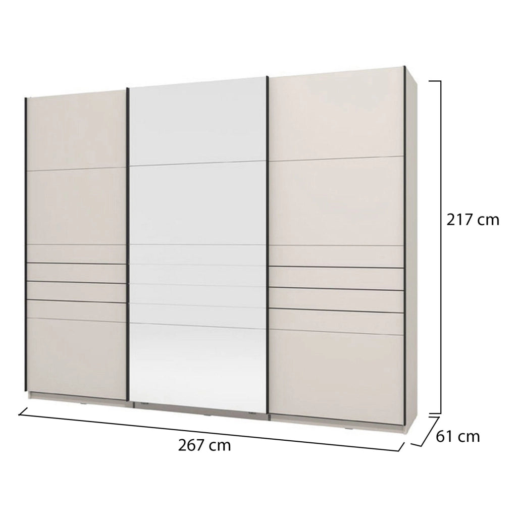 Armadio Camera da Letto Tures, Guardaroba Grande Appendiabiti, 267x217h cm Bianco Crema